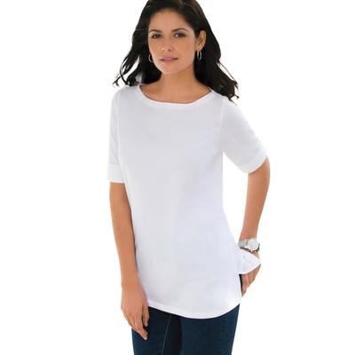 Plus Size Women's Stretch Cotton Cuff Tee by Jessica London in White (Size 30/32) Short-Sleeve T-Shirt