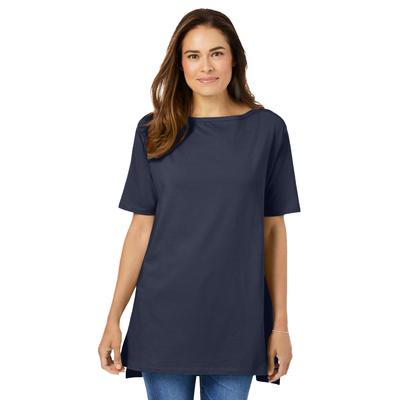 Plus Size Women's Perfect Short-Sleeve Boatneck Tunic by Woman Within in Navy (Size 4X)