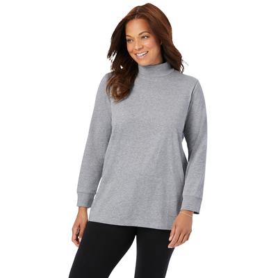 Plus Size Women's Perfect Long-Sleeve Mockneck Tee by Woman Within in Heather Grey (Size 4X) Shirt