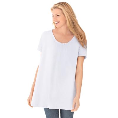 Plus Size Women's Perfect Short-Sleeve Shirred U-Neck Tunic by Woman Within in White (Size L)