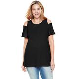 Plus Size Women's Short-Sleeve Cold-Shoulder Tee by Woman Within in Black (Size 14/16) Shirt