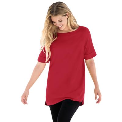 Plus Size Women's Perfect Cuffed Elbow-Sleeve Boat-Neck Tee by Woman Within in Classic Red (Size L) Shirt