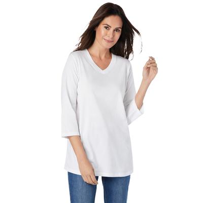 Plus Size Women's Perfect Three-Quarter Sleeve V-Neck Tee by Woman Within in White (Size L) Shirt
