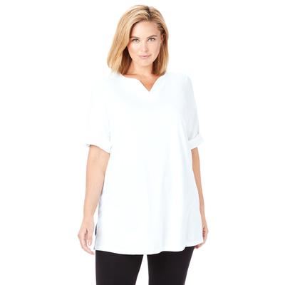 Plus Size Women's Perfect Roll-Tab-Sleeve Notch-Neck Tunic by Woman Within in White (Size 1X)