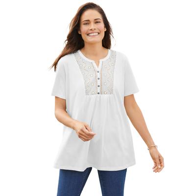 Plus Size Women's Eyelet Henley Tee by Woman Within in White (Size 5X) Shirt