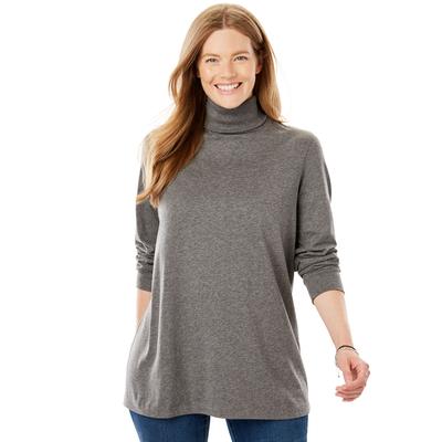 Plus Size Women's Perfect Long-Sleeve Turtleneck Tee by Woman Within in Medium Heather Grey (Size 1X) Shirt