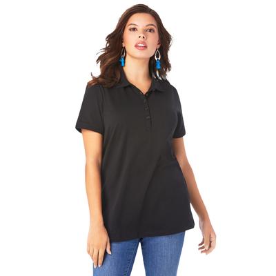 Plus Size Women's Polo Ultimate Tee by Roaman's in Black (Size 5X) 100% Cotton Shirt