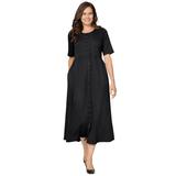 Plus Size Women's Button-Front Essential Dress by Woman Within in Black (Size S)