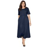 Plus Size Women's Button-Front Essential Dress by Woman Within in Navy (Size 3X)