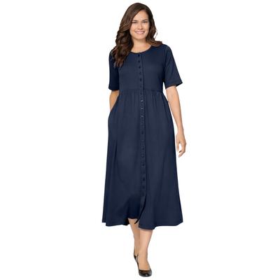 Plus Size Women's Button-Front Essential Dress by Woman Within in Navy (Size 3X)