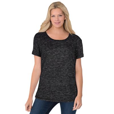 Plus Size Women's Marled Cuffed-Sleeve Tee by Woman Within in Dark Black Marled (Size 3X) Shirt