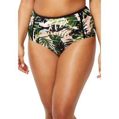 Plus Size Women's High Waist Piped Swim Brief by Swimsuits For All in Camo Leaves (Size 8)