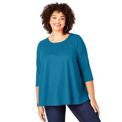 Plus Size Women's Three-Quarter Sleeve Swing Ultimate Tee by Roaman's in Peacock Teal (Size 14/16) Shirt