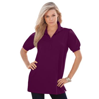 Plus Size Women's Polo Ultimate Tee by Roaman's in Dark Berry (Size L) 100% Cotton Shirt