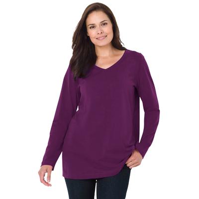 Plus Size Women's Perfect Long-Sleeve V-Neck Tee by Woman Within in Plum Purple (Size 4X) Shirt