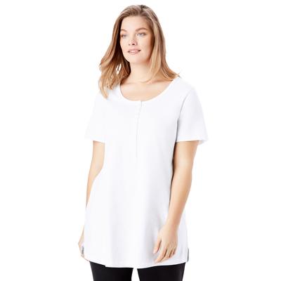 Plus Size Women's Perfect Short-Sleeve Scoop-Neck Henley Tunic by Woman Within in White (Size 42/44)