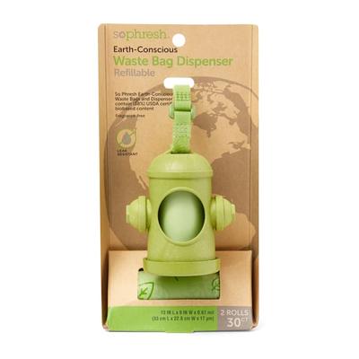 Fire Hydrant Earth-Conscious 38% USDA Certified Biobased Content Dog Waste Bag Dispenser, Count of 15, Green