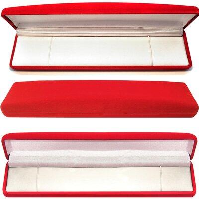 The Holiday Aisle® Long Plush Velour Hinged Gift Box Bracelet, Watch Fabric in Red, Size 1.13 H x 8.38 W x 1.88 D in | Wayfair