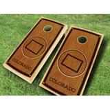 AJJ Cornhole US States Stained Solid Wood Cornhole Set w/ Bags Manufactured Wood in Red/Yellow/Brown | Wayfair