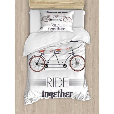 Ambesonne Vintage Double Bike w/ Quote Phrase & Heart Figure Love Valentines Couples Image Duvet Cover Set Microfiber in Gray | Twin | Wayfair