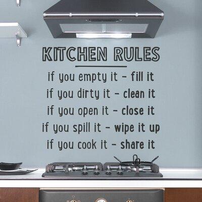 Wallums Wall Decor Kitchen Rules Quote Wall Decal Vinyl, Glass in Black | 9 H x 36 W in | Wayfair quotes-kitchen-rules-32x28_Black
