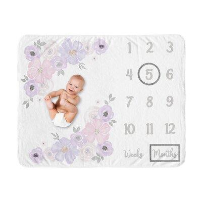 Sweet Jojo Designs Watercolor Floral Lavender Grey Fleece Baby Blanket in Indigo/Pink/White | 50 H x 40 W x 0.2 D in | Wayfair