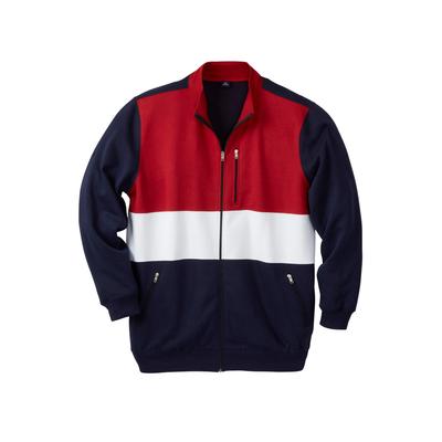Men's Big & Tall Full-Zip Fleece Jacket by KingSize in Navy Colorblock (Size 3XL)