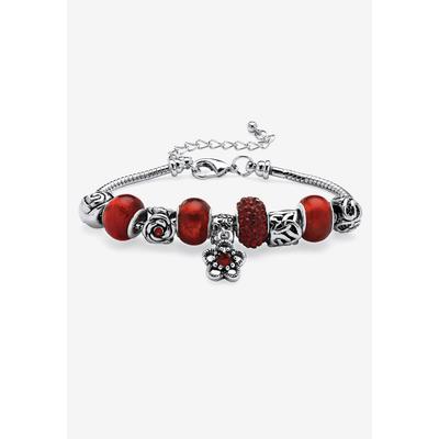 Women's Bali Style Red Crystal Charm 8" Bracelet in Silvertone by PalmBeach Jewelry in January