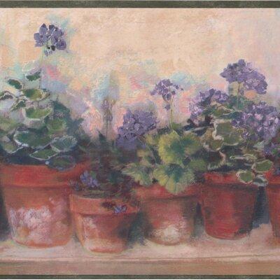 August Grove® Bouldin Violet Flowers in Pots on Bench Retro Design 15' L x 6.75" W Floral & Botanical Wallpaper Border Vinyl | Wayfair