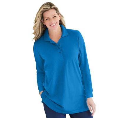 Plus Size Women's Long-Sleeve Polo Shirt by Woman Within in Bright Cobalt (Size L)