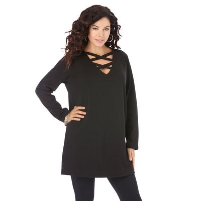 Plus Size Women's Crisscross Sweatshirt Tunic by Roaman's in Black (Size 26/28)