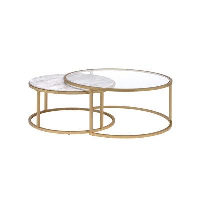 Mercer41 Anyan Frame Coffee Table Set Faux Marble/Glass/Metal in White/Yellow, Size 16.0 H x 36.0 W x 36.0 D in | Wayfair