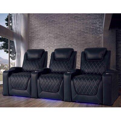 Valencia Theater Seating 99.75" Wide Genuine Leather Power Reclining Home Theater Seating w/ Cup Holder in Black | Wayfair Oslo3-BLK-P