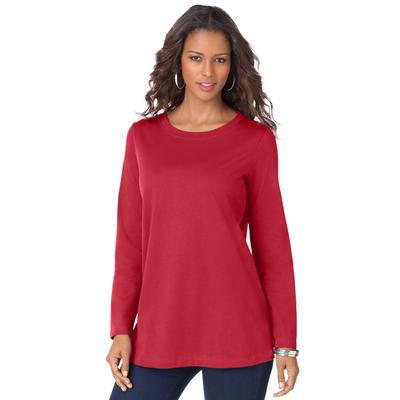 Plus Size Women's Long-Sleeve Crewneck Ultimate Tee by Roaman's in Classic Red (Size 2X) Shirt
