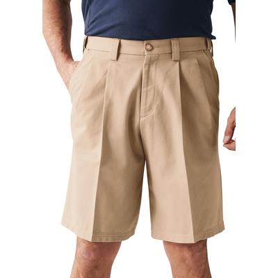 Men's Big & Tall Wrinkle-Free Expandable Waist Pleat Front Shorts by KingSize in Dark Khaki (Size 50)