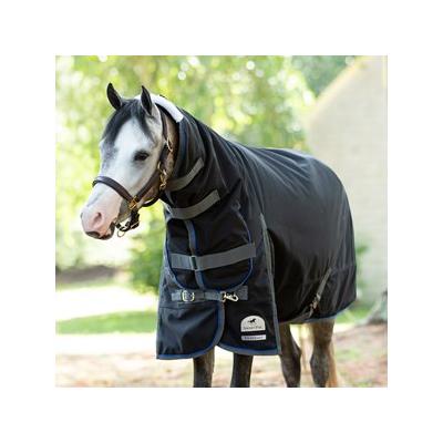 SmartPak Ultimate Pony Combo Neck Turnout Blanket - 60 - Medium (220g) - Black w/ Grey Trim & Royal Piping