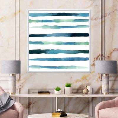 East Urban Home Aquatic Dark Blue Verticals - Floater Frame Painting on Canvas in White | 36 H x 36 W x 1.5 D in | Wayfair