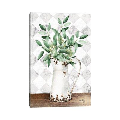 East Urban Home Eucalyptus White Tin Pitcher by Marla Rae - Wrapped Canvas Painting Canvas in Green | 18 H x 12 W x 1.5 D in | Wayfair