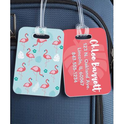 Personalized Planet Luggage Tags - Blue & Red Flamingos Personalized Luggage Tag