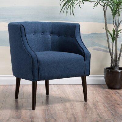 Barrel Chair - Ebern Designs Kamdyn 73.03Cm Wide Tufted Barrel Chair Wood/Polyester/Fabric in Blue/Navy | 30.5 H x 28.75 W x 27 D in | Wayfair