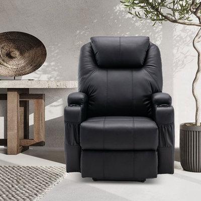 Latitude Run® 32" Wide Power Lift Assist Home Theater Recliner w/ Massager Faux Leather in Black | 44.1 H x 32.5 W x 35.4 D in | Wayfair