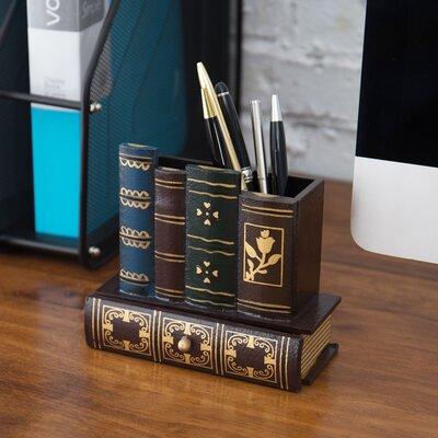 Fleur De Lis Living Fabian Book Style Supply Caddy Pen Holder Wood in Brown, Size 5.5 H x 5.75 W x 2.75 D in | Wayfair
