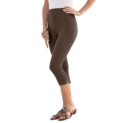 Plus Size Women's Essential Stretch Capri Legging by Roaman's in Chocolate (Size 26/28) Activewear Workout Yoga Pants