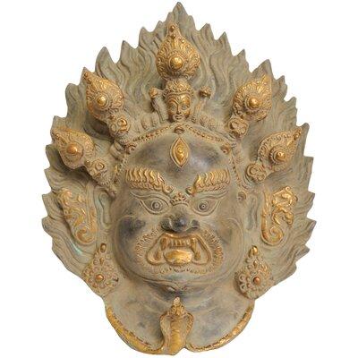 Exotic India Tibetan Buddhist Mahakala Wall Hanging Mask Metal in Gray/Yellow | 12.5 H x 9.5 W x 3 D in | Wayfair ZBS62