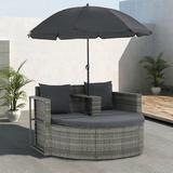 Wade Logan® Patio Bed Outdoor Patio Lounger Wicker Daybed w/ Parasol Poly Rattan Wicker/Rattan, Steel in Gray, Size 30.3 H x 51.2 W x 22.8 D in