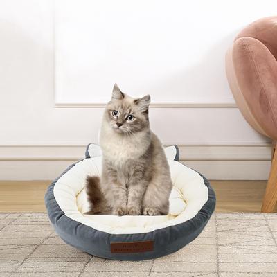 GREY Printing poly-cotton cozy round cat bed , 21 inch by Happy Care Textiles in Grey