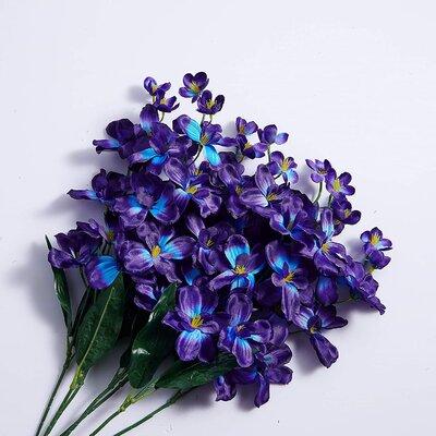 Primrue Orchid Stems in Vase Silk/Plastic/Fabric in Blue/Indigo, Size 14.65 H x 12.76 W x 3.94 D in | Wayfair FDF1556944B74D5C896CDF975C32CBE9