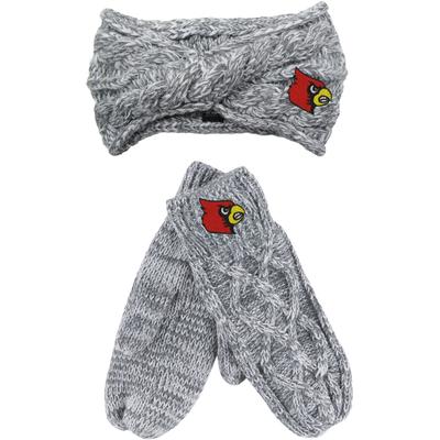 ZooZatz Gray Louisville Cardinals Cuffed Knit Pom Hat & Mittens Set