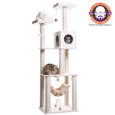 Classic 73" Real Wood Cat Tree Four Levels With Swing, Hammock, Condo, Perch by Armarkat in Ivory