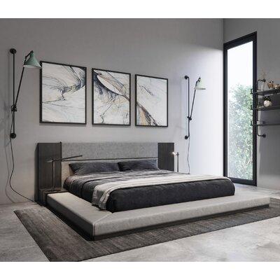 Foundstone™ Eileen Low Profile Platform Bed Wood & /Upholstered/Polyester in Gray, Size 32.0 H x 91.0 W x 108.0 D in Wayfair